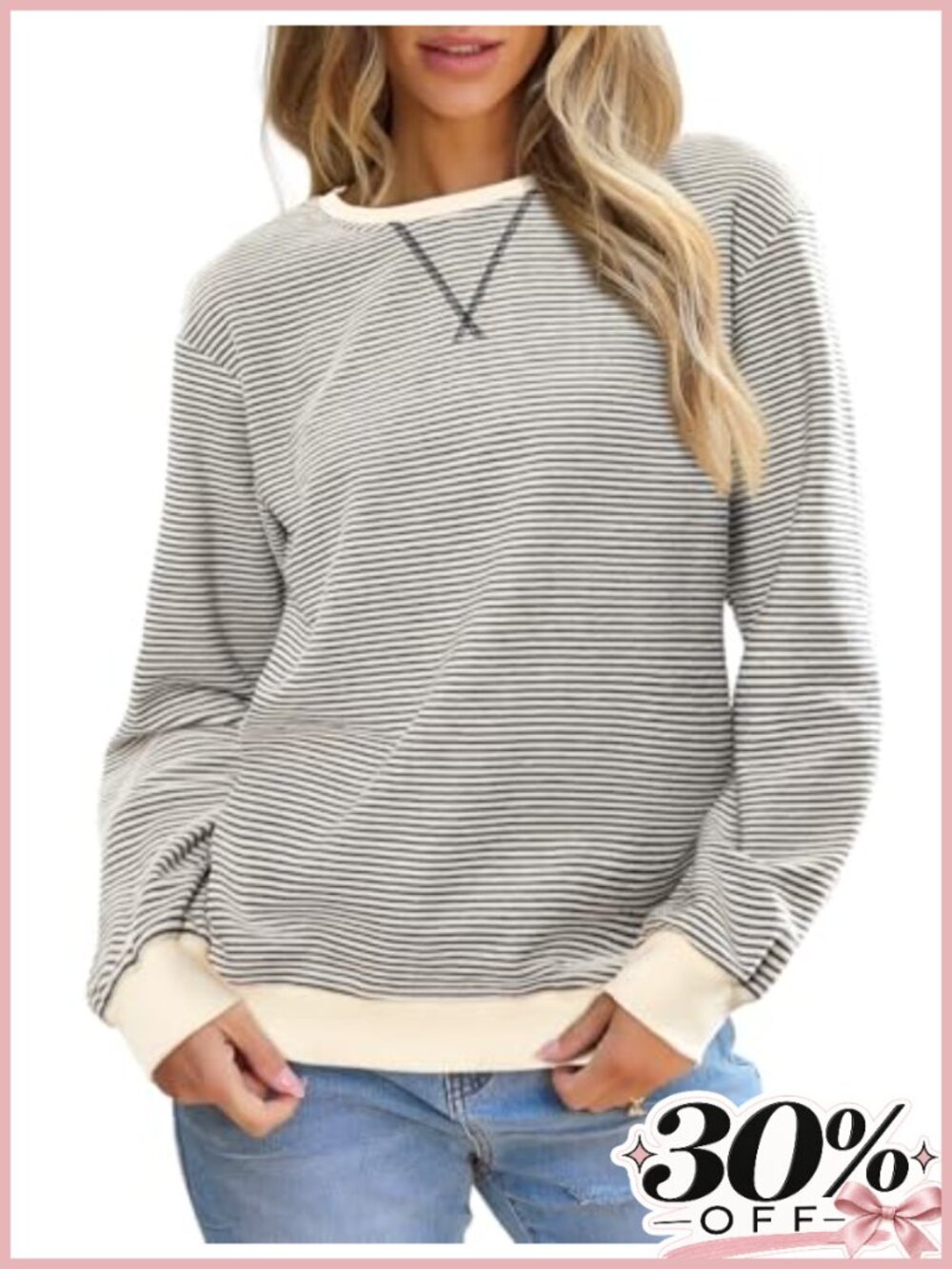Womens Striped Sweatshirt Crewneck Pullover Long Sleeve Tunic Top